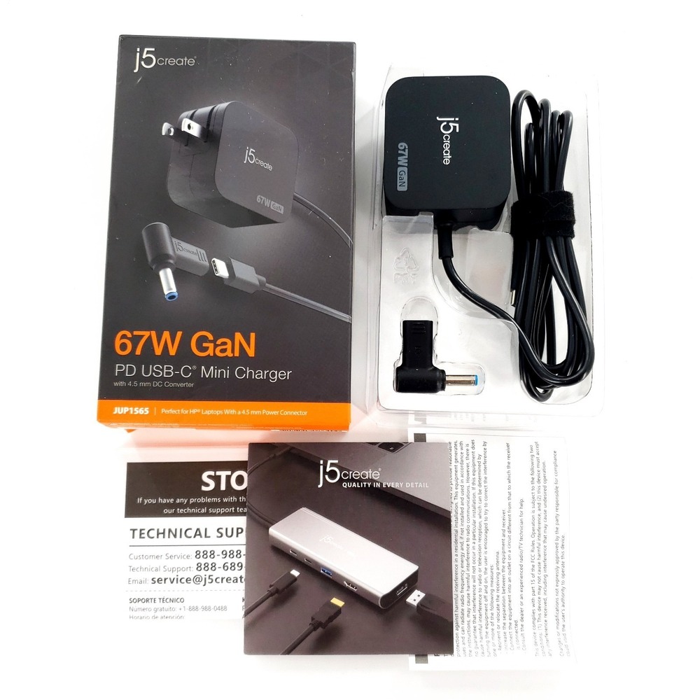 J5 Create 67W USB-C Charger w/ 4.5mm DC Converter JUP1565 New Open Box
